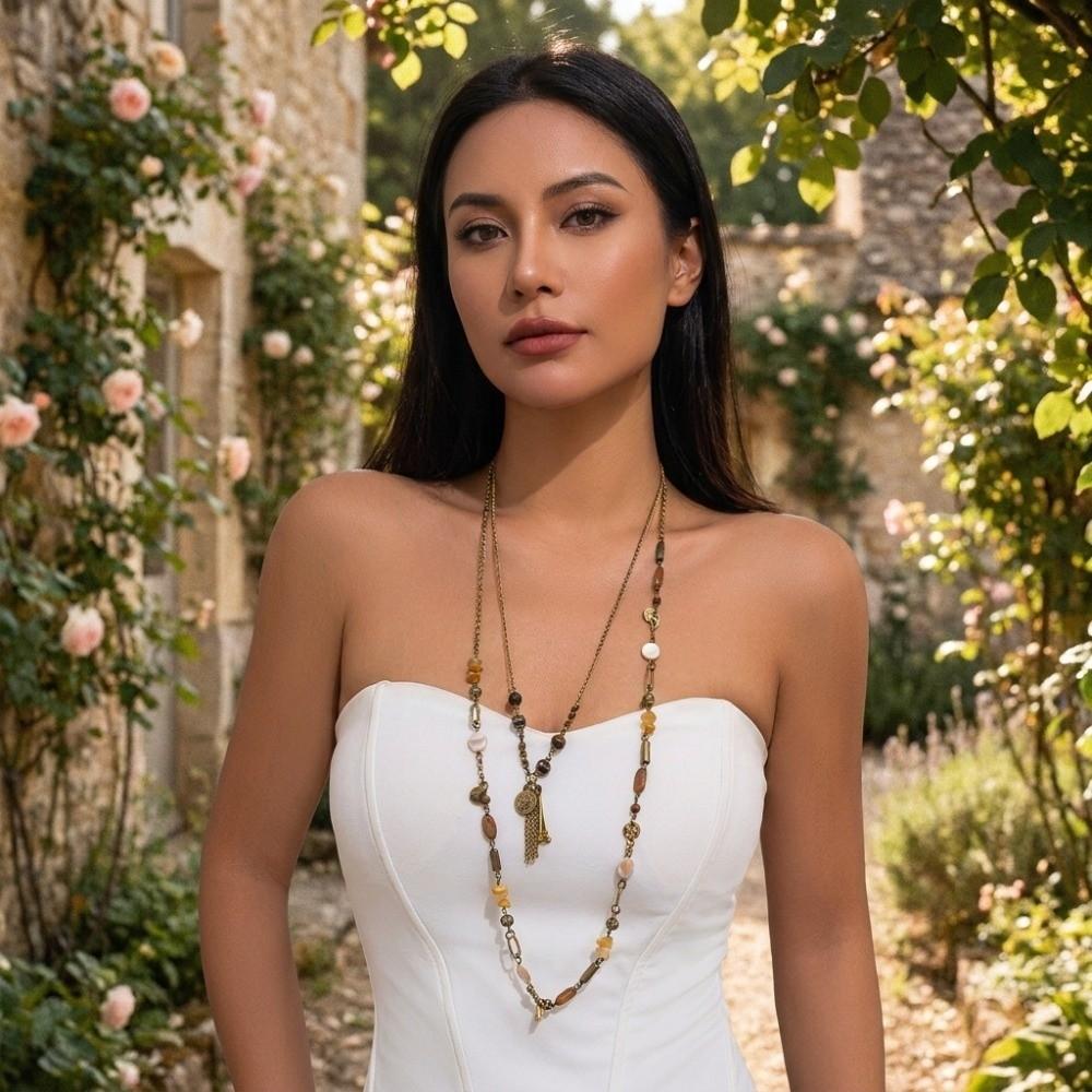 2pcs Ethnic Layered Necklace Set Zinc Zinc Alloy Stacked Necklace Set Vintage Long Sweater Chain  Daily Wear