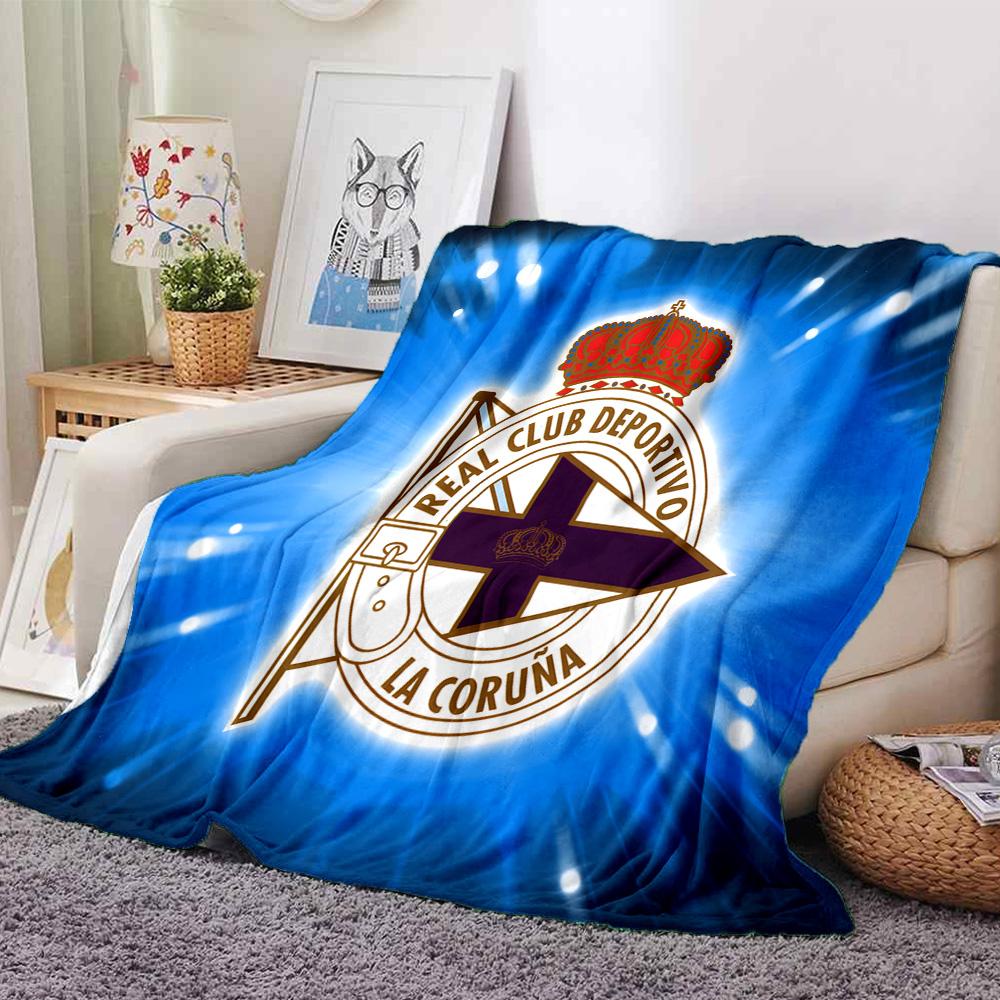 Deportivo A Coruna Crest Flannel Blanket, Soft Polyester, Modern Design, All-Season for Camping, Travel, Gifts for holidays or birthdays