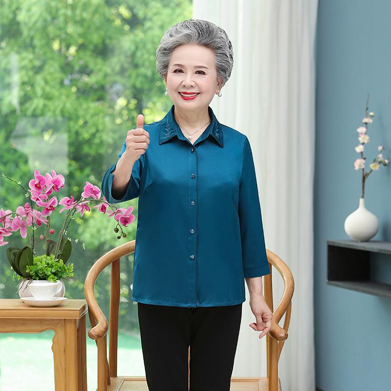 

Топ Танский костюм с рукавом семь восьмых для пожилых женщин — Легкая рубашка в национальном стиле 3XL (120-135 jin)