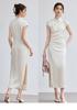 Summer "Fei Se Jin Rui" New Chinese Style Noble Atmosphere Conceals Small Bells and Shows Thinning, Green Button Yellow Flower Cheongsam Skirt