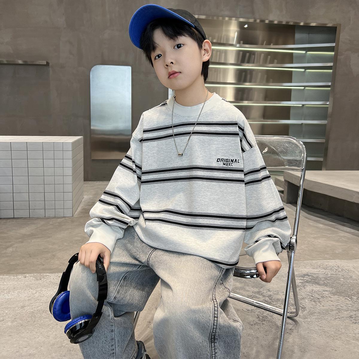 

Толстовка с капюшоном в полоску для мальчиков, весна и осень 2025, детская повседневная верхняя одежда 180cm белый