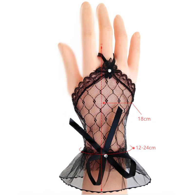 Lolita Styl Síťované Bezprsté Rukavice Pro Dívky Černé Krajkové Manžety na Zápěstí Rukáv na Ruku Punkové Krátké Rukavice Svatební Rukavice ze Síťoviny