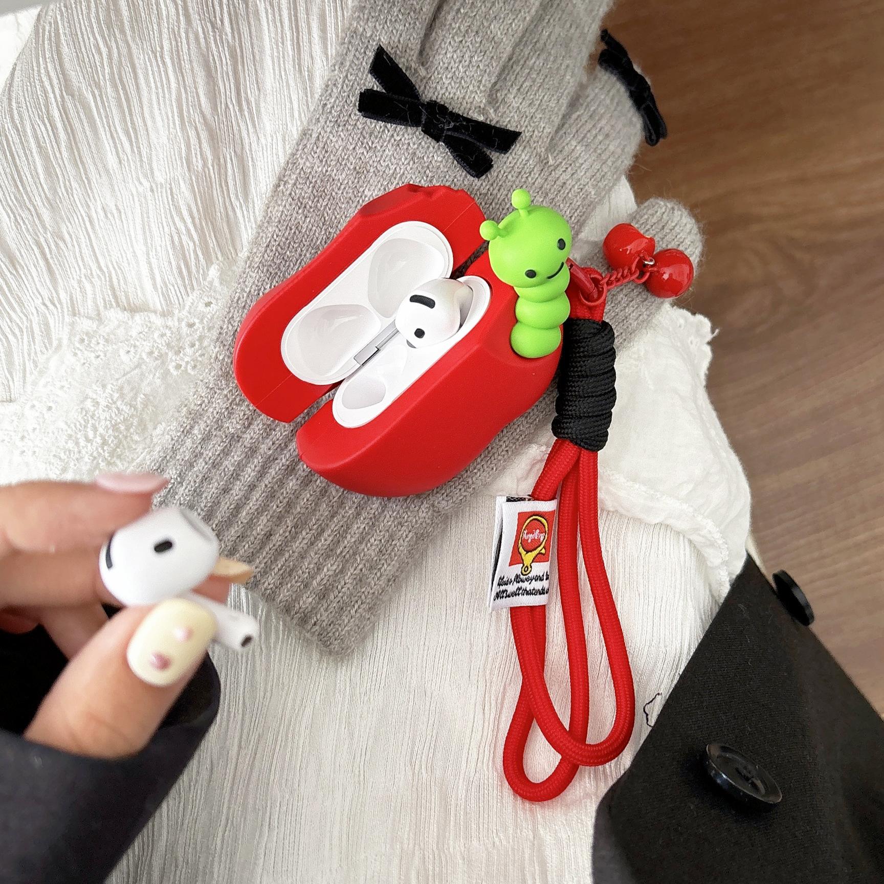 Red apple caterpillar for AirPods pro2 apple wireless bluetooth 1/2/3/4th generation silicone earphone cover airpods 1/2 generation