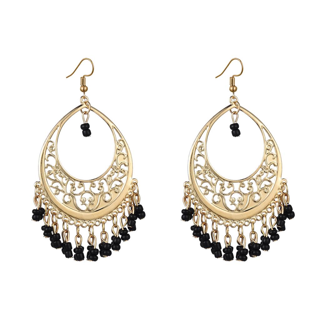 Bohemian Round Water Drop Tassel Earrings Jewelry Ethnic Style Hand Woven Hollow Geometric Statement Earrings for Women Girls