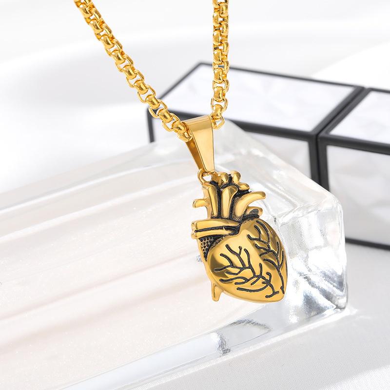 Couples Heart Shape Pendant Necklace Jewelry Men Women Stainless Steel Lovers Valentine'S Day Gold Color Collar Necklace Gift