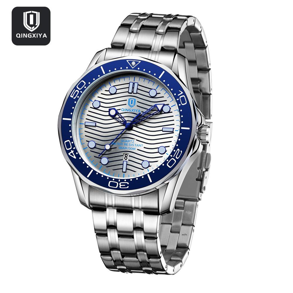 Men's Diver Style Quartz Watch with Luminous Hands Auto Date Waterproof Stainless Steel/Rubber Band Wristwatch