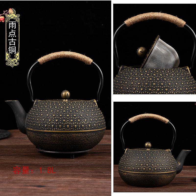 Cast Iron Boiling Teapot for Tea Brewing, Traditional Heating Water Kettle, Charcoal Stove Compatible, Rustic Black