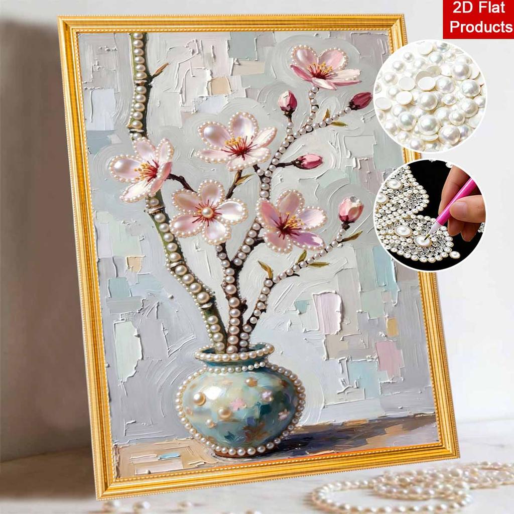 DIY Pearl Painting Canvas Floral Design Shiny 3D Bead Art Kit Creative Leisure Craft for Living Room Wall Decor