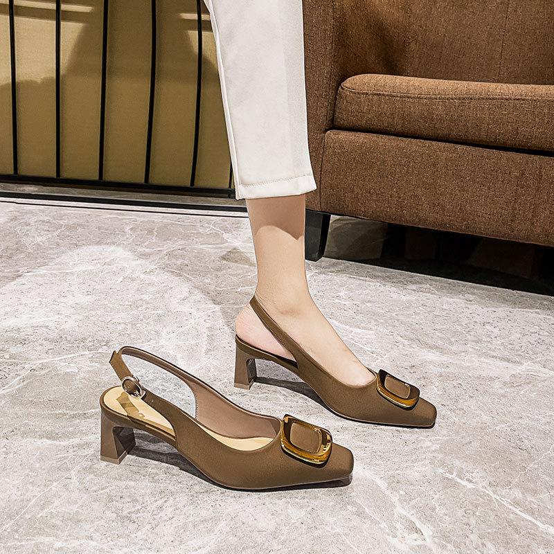 Baotou Sandals Women's Medium Heel 2025 New Summer Thick Heel Single Shoes Gentle Fairy Style French Square Head High Heels