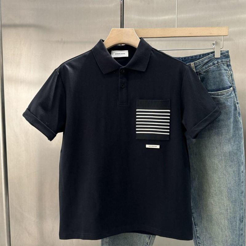 

Men s Dark Blue Striped Pocket Polo Shirt Short Sleeve Casual Top S чорний