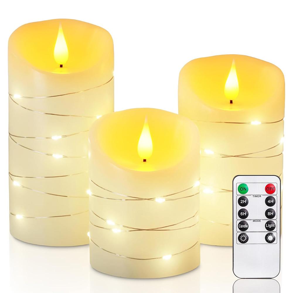 

3 шт. беспламенных светодиодных свечей, имитация мерцающих свечей-столбов, чайных свечей с гирляндами для декора свадьбы на Хэллоуин