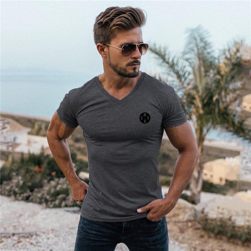 Muscleguys Novinky Pánské Pohodlné Bavlna Trička s krátkým rukávem Prodyšné Tričko s potiskem Výstřih do V Módní tričko Slim Fit s krátkým rukávem