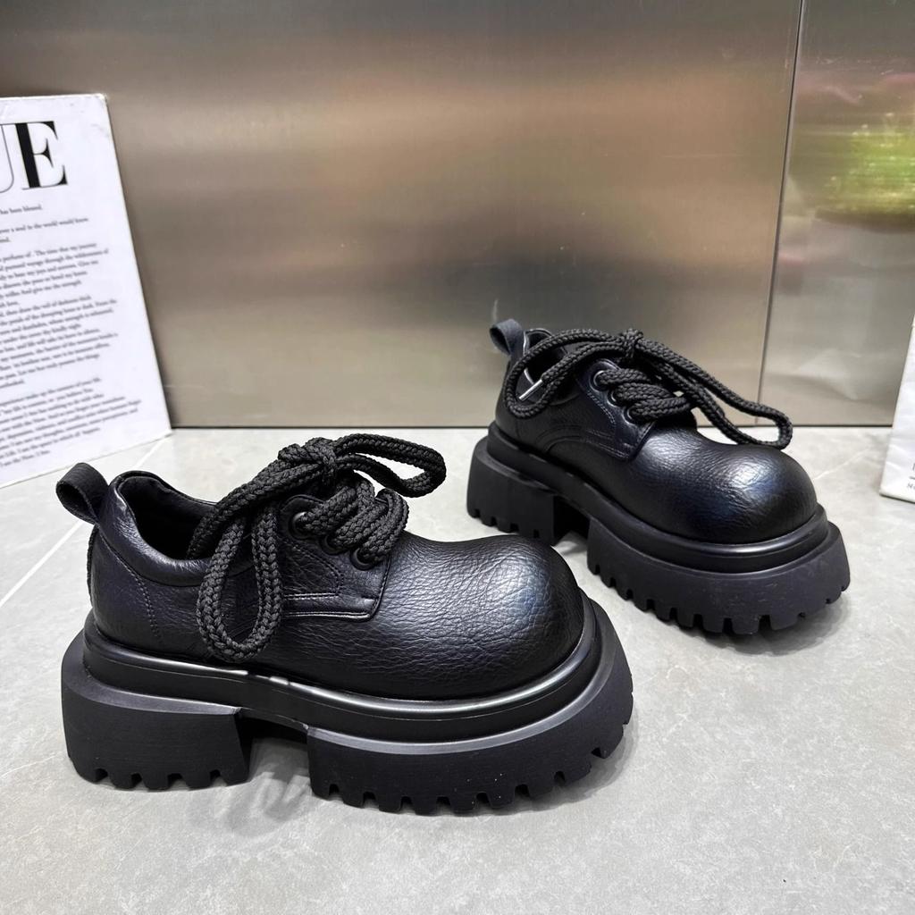 2025 New British Style Brock Lace-up Big Head JK Small Leather Shoes Loafers Low-top Single Shoes College Style Women's Shoes