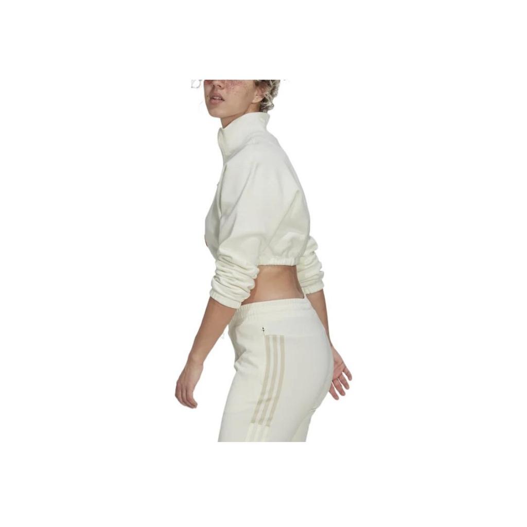 Adidas Originals Trefoil Print Logo Shorts and Half-Zip Stand Collar Long-Sleeve Sweatshirt Jacket Women Tops White HM2899