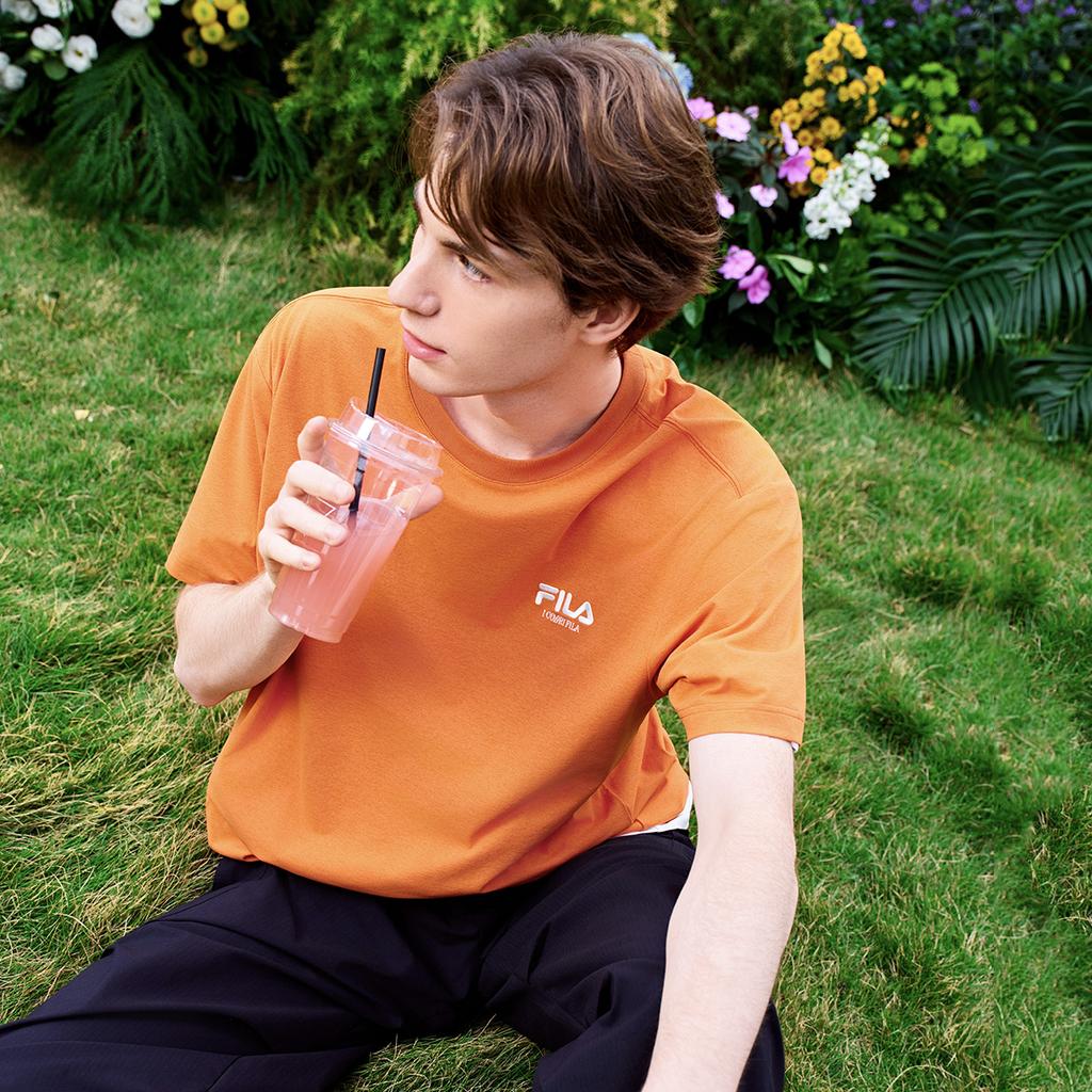 Fila Original Classic Embroidered Logo Simple Fashion Retro Casual Sports Comfortable Knitted Short Sleeve T-Shirt Unisex Tops Orange F51U619103FOR
