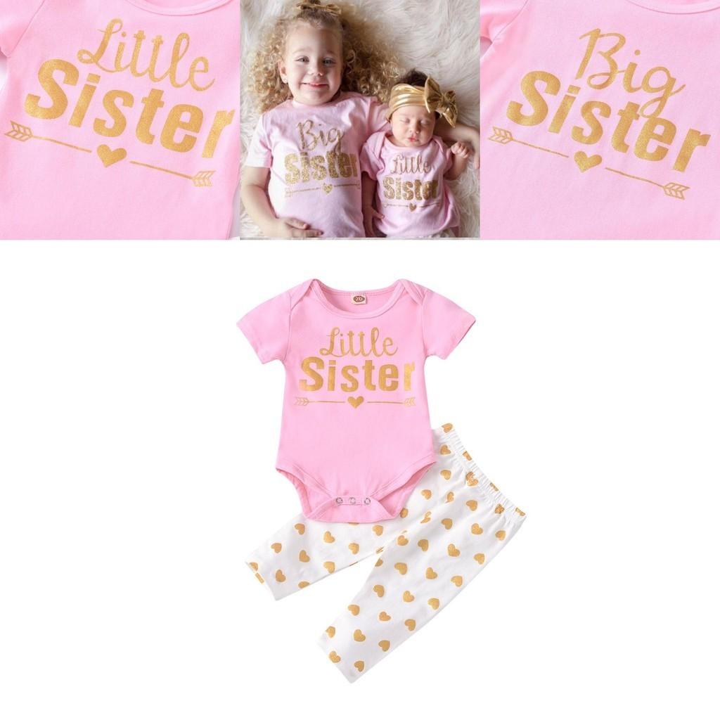 Cooles Geschwister-Set (Große Schwester) mit Hose, Goldener Buchstabendruck, Perfekt für Frühling, Sommer und Herbst