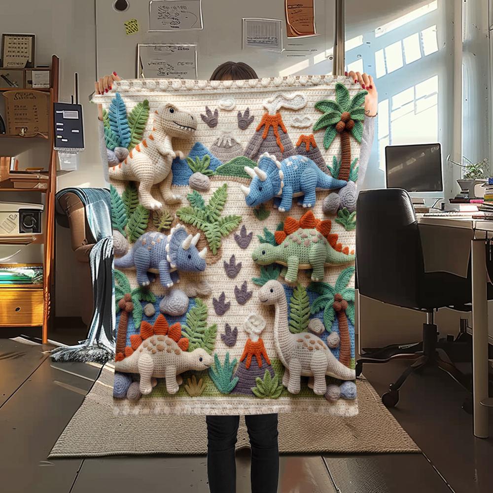 

Knitted Animal Dinosaur Print Flannel Blanket High quality Comfortable for All Seasons Home Decor Warmth and Comfort Perfect for Christmas Gifts 80cm x 120cm