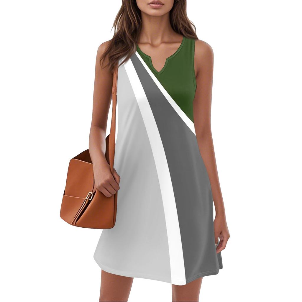 Women Summer Dresses V-Neck Print Sleeveless Sundress Casual Dress