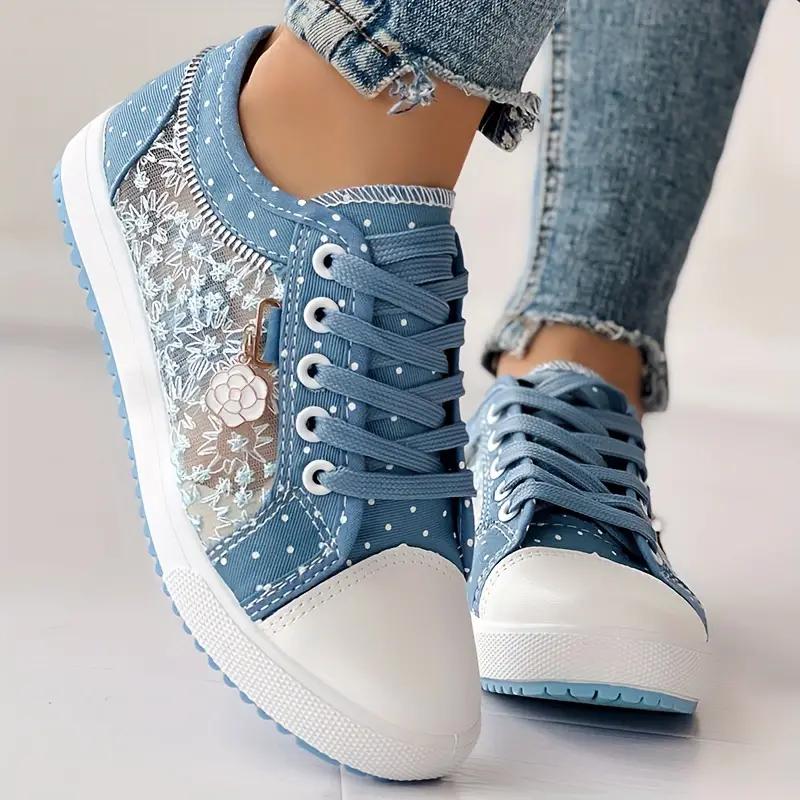 Platta sneakers i mesh för kvinnor Casual rund tå snörning Low Top Skor Mångsidiga platta skor