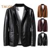 Men Jacket Lapel Long Sleeve Single Breasted Faux Leather Coat with Pockets Loose Fit Solid Color Outwear