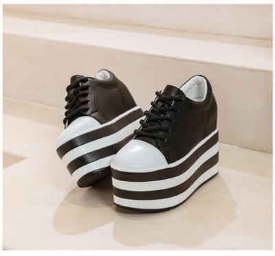 Fashion 12cm Genuine Leather Women Casual Shoes Chunky Sneakers Platform Wedge Hidden Heel Women Leisure Shoes Summer Sneaker Women