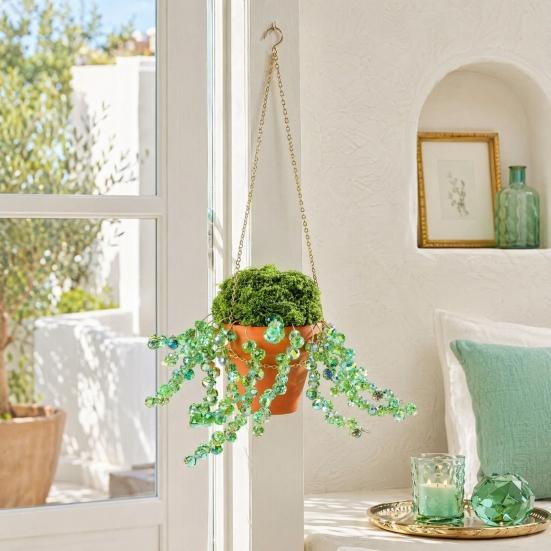 Kit per Piante Verdi con Perline e Vaso in Ceramica, Kit Fai-da-te per Creare Piante in Vaso con Perline, Acchiappasole da Appendere alla Finestra, Decorazione per Casa, Giardino, Auto
