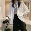 White Long Sleeves Women Solid Loose Student Lady Shirts Blouse Black Lapel Oversized Shirt Tops