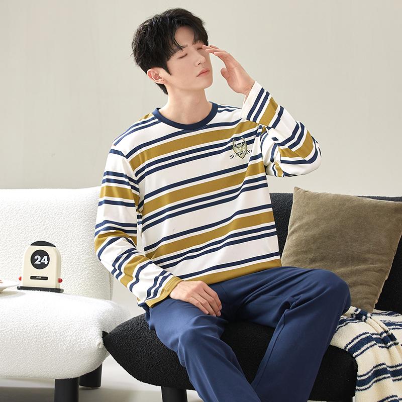 

весна осень досуг свободный молодой мальчики одежда для сна мужской пижамный комплект многоцветная полоска длинный рукав ночная одежда пижама домашняя одежда y2k мужские пижамы одежда XXXL