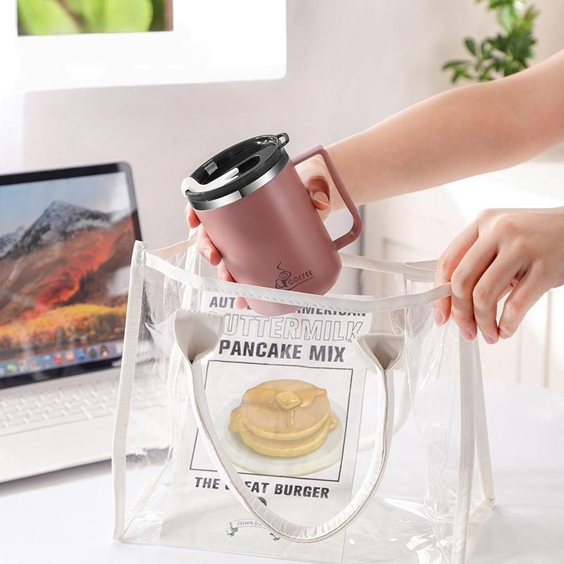 304 Stainless Steel Mug with Lid & Straw, Double-Layered, Suitable for Milk and Coffee, Office Cup with Handle, and Tea Infuser