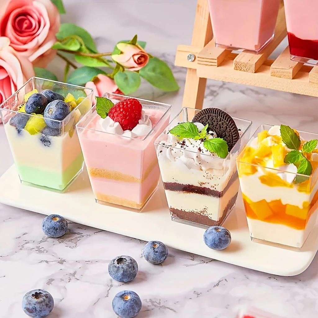 10/20/30pcs-New Disposable Plastic Mousse Cup Ladder Shaped Cup Pudding Dessert Cake Cup Appetizer Jelly Yogurt Mousse