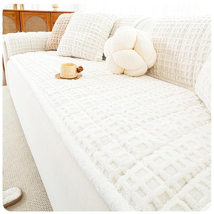 Autumn and Winter Plush Sofa Cover Jacquard Anti Slip Thick Warm Solid Color Simple and Comfortable Skin Friendly Sofa Cushion
