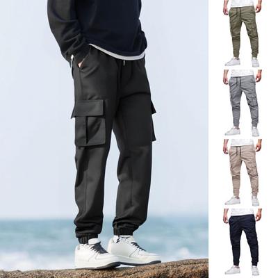 Pantalones Cargo para Hombre Estilo Japonés con Diseño Multibolsillo Cintura Elástica con Cordón Tobilleros