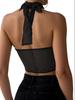 European & American Sexy See-Through Mesh Halter Top with Sequins & Fishbone Rhombus Pattern