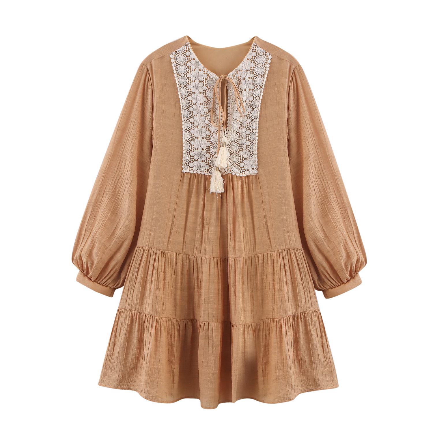 

2025 Summer Women s Versatile Loose Mini Dress with Front Patchwork Embroidery M