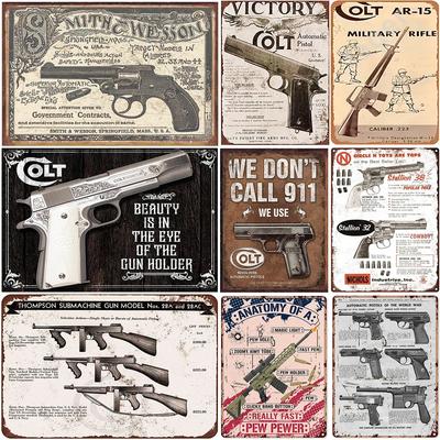 Vintage Metall Blechschilder HD Neue Pistole Browning Colt Remington Poster Garage Bar Club Café Man Cave Kunst Wanddekorative Gemälde