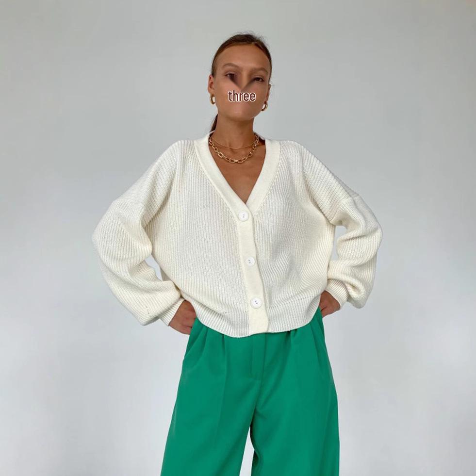 Women's Solid Color Single-Breasted Knitted Cardigan - Autumn/Winter European & American Style