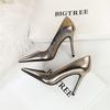 Scarpe Singole da Donna Retro Banchetto Tacchi Alti Tacchi Sottili Bocca Bassa Punta Appuntita Effetto Metallo Tacco Altissimo