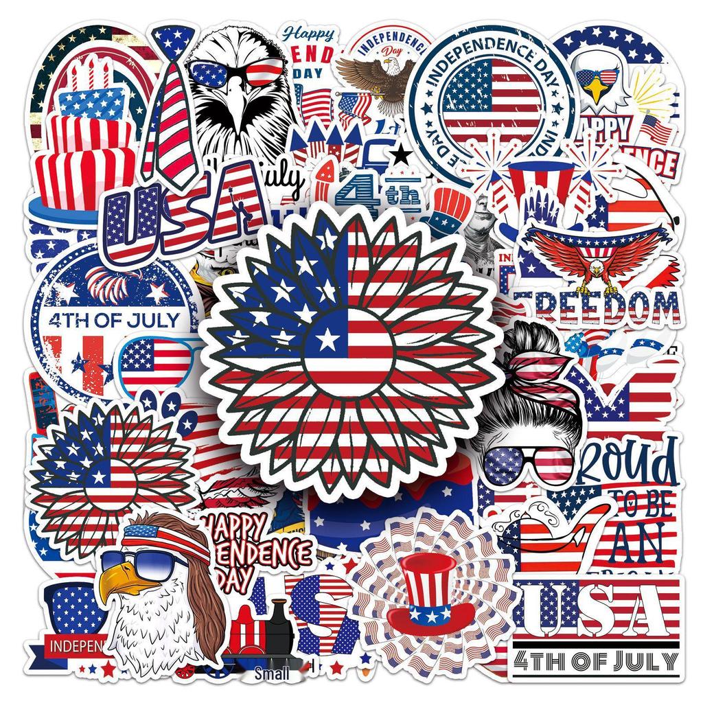 50pcs Independence Day Graffiti Creative Slogan Stickers: Waterproof Phone & Suitcase Decor