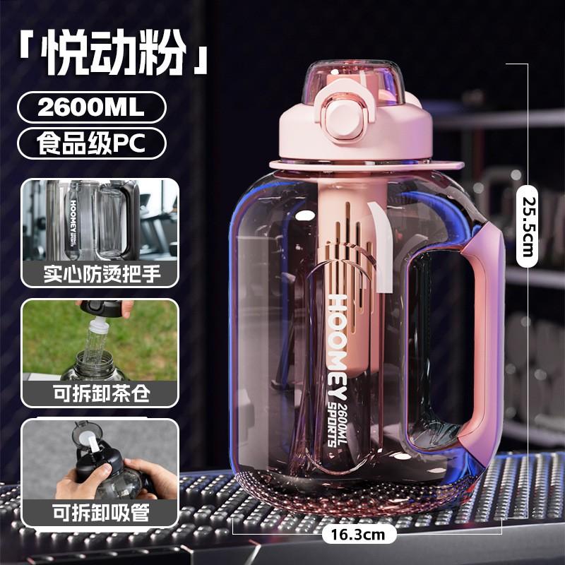 Large Capacity Tritan Water Bottle Gym Fitness Outdoor Use 1800ml 2600ml BPA Leakproof With Tea Infuser Straw Brush