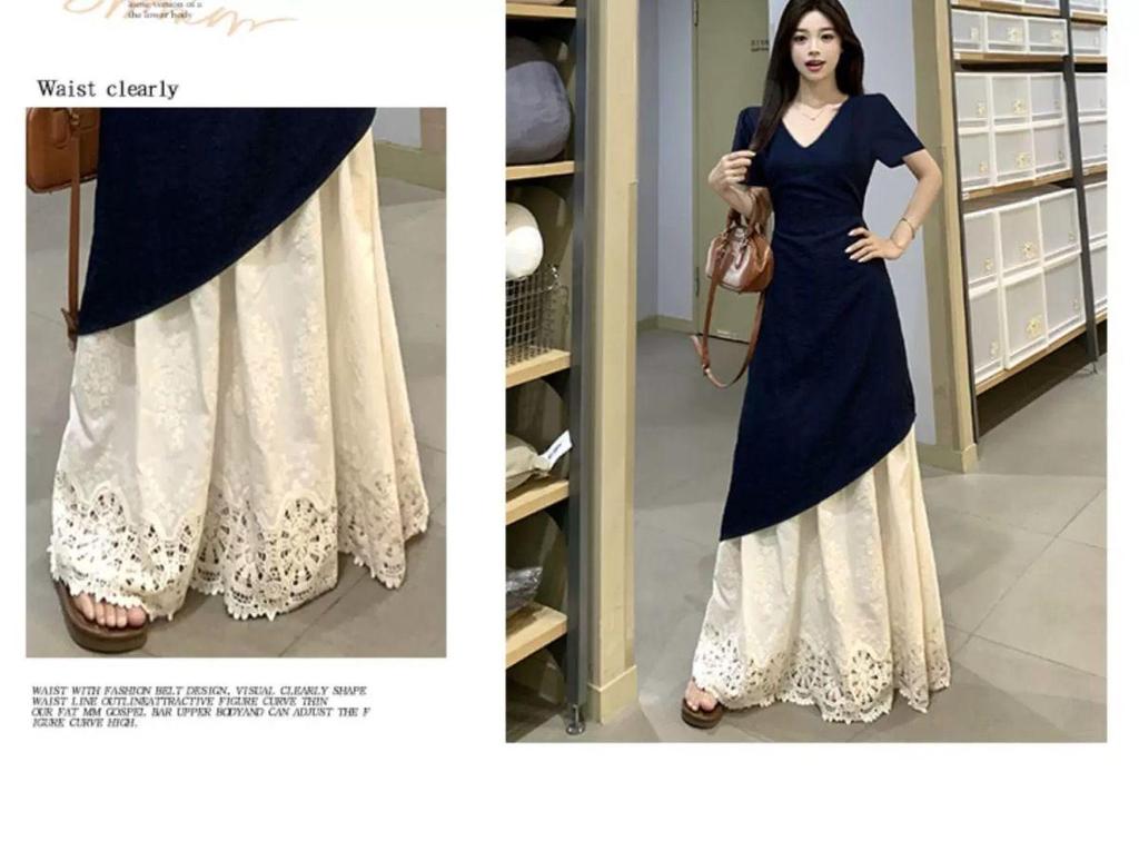 Elegant Plus Size Patchwork French Short-Sleeve Dress - Spring/Summer 2026