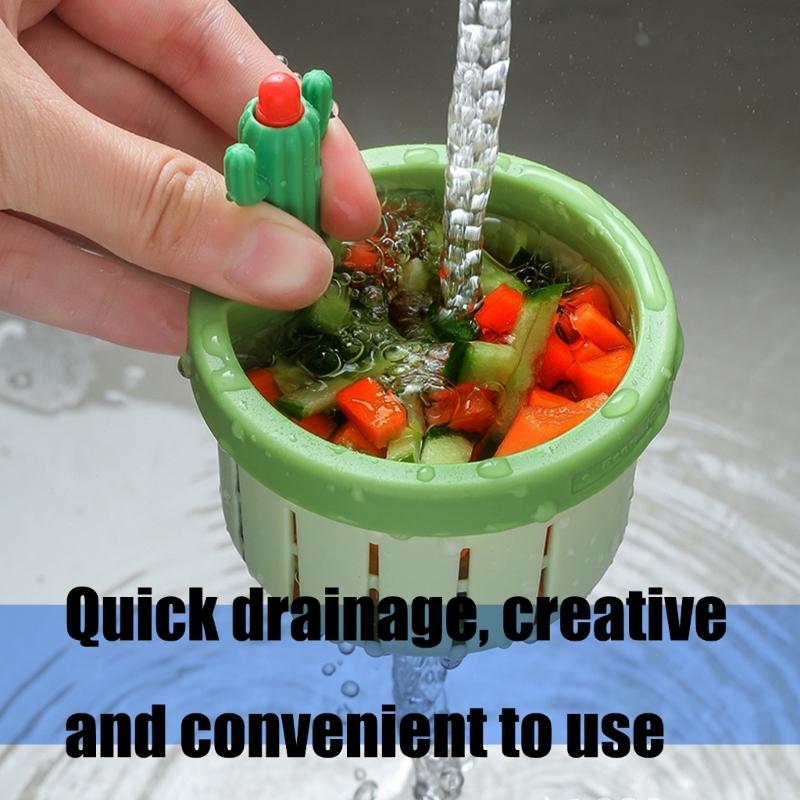 2Pcs Cactus Shaped Press Release Draining Basket Food Waste Catcher Sink Draining Basket Filter Easily to Clean