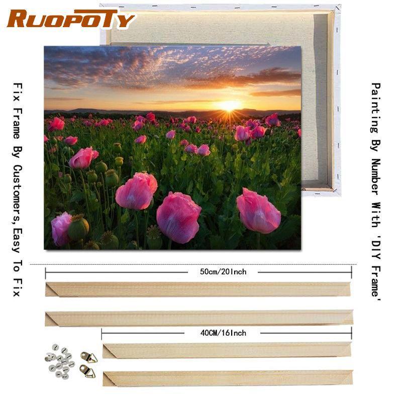 RUOPOTY Digital Painting Flower Sea Hand-Painted Wall Art Painting Unique Gifts On Canvas Sunset Pictures Home Decoration
