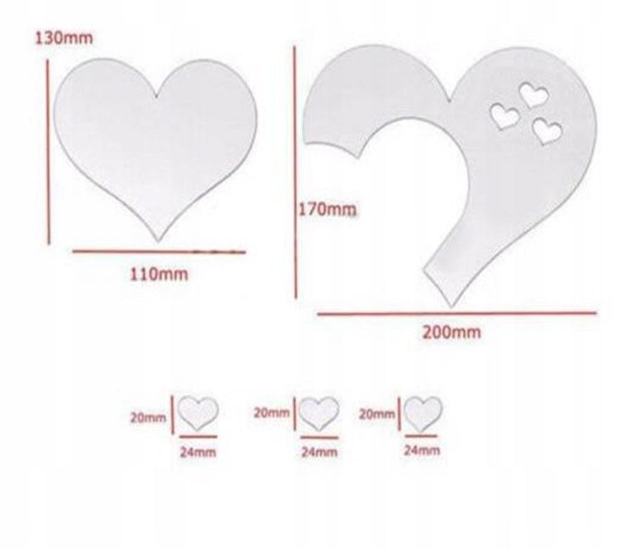 Set Of 5 Acrylic Mirror Heart Decorative Heart Stickers Set Silver