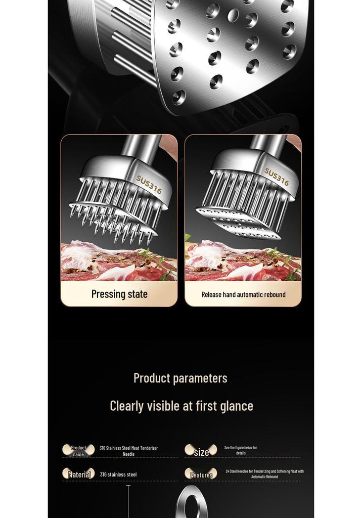 316 Stainless Steel Meat Tenderizer Needle and Hammer Tool for Softening and Skewering Meats