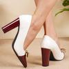 European & American Women's Chunky Heel Bow High Heels - Patent Leather, Pointed Toe, Plus Size