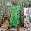 Fashion Summer Beach Dress Floral Print Bohemian Long Dress Loose V Neck Women