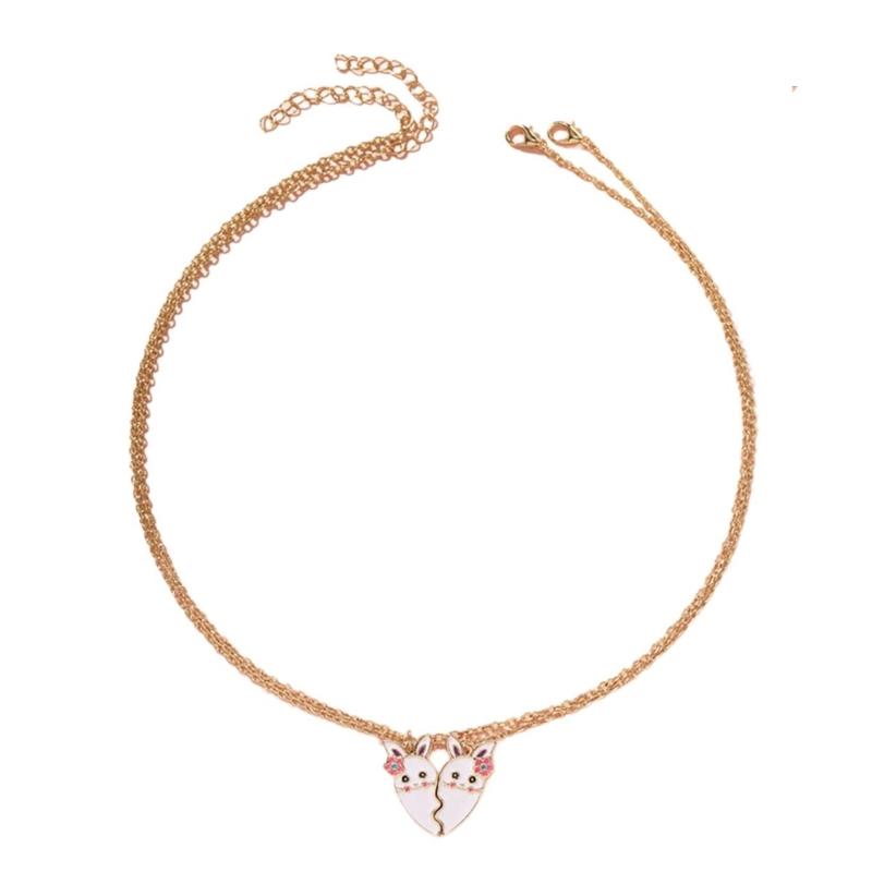 

2pcs Heart Pendant Necklace for Girls with Lovely Rabbit Designs in Vibranting Color Portable Friendship Gifts 1