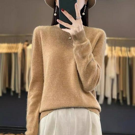 Women's Loose Wool Pullover Sweater with Half-High Collar