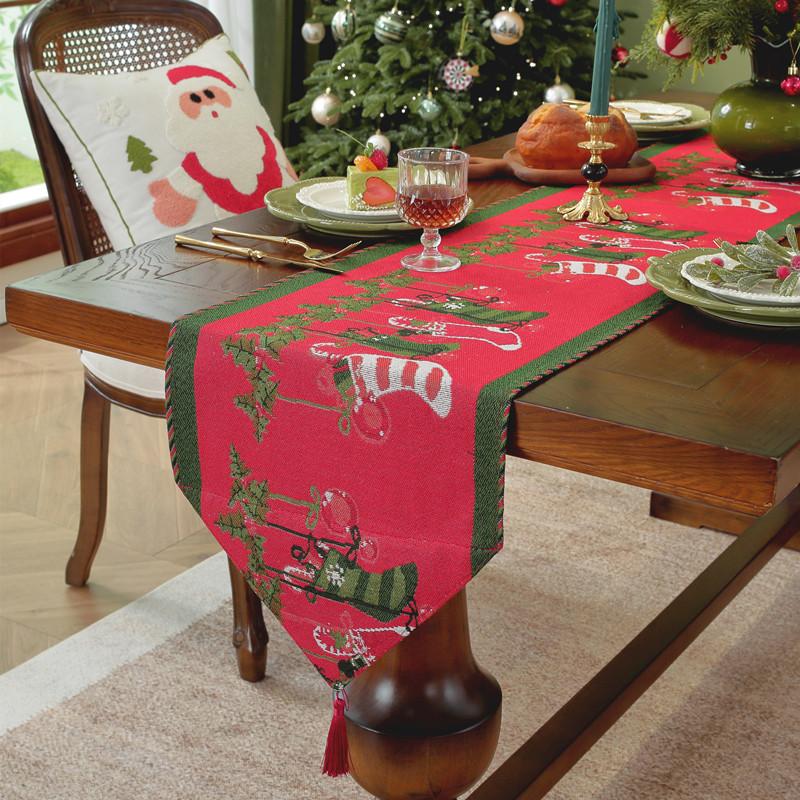 25-Color Woven Jacquard Polyester Cotton Christmas Snowman Table Flag End Of Bed Flag Decorative Cover Towel Dining Table Cloth