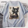 Funny Cat Ramen T-shirt Graphic Tee Japanese Kawaii Anime Cat Graphic T Shirts Men Women Casual Short Sleeve Cotton Tee Shirt